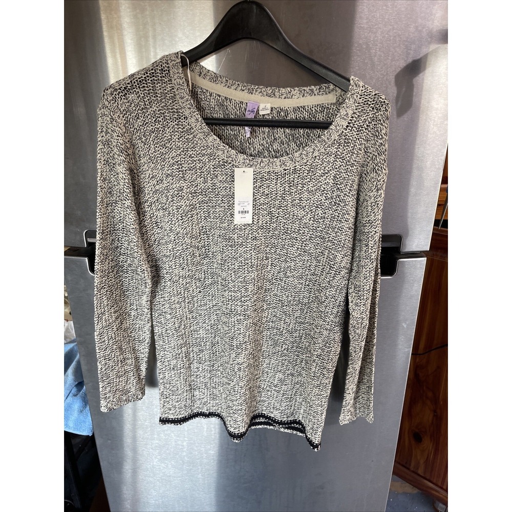 NWT Alya Cream & Tan Scoop Neck Pullover Long Sleeve w/ Elbow Patch Sweater sz S